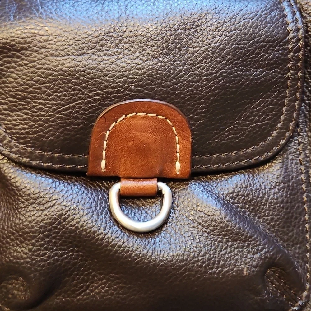 Nino Bossi Chocolate Brown Pebble Leather Hobo Bag - Floral Lining